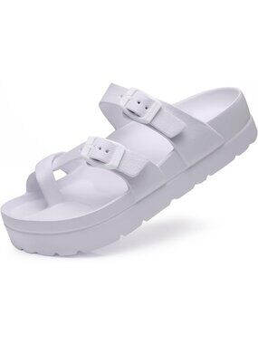 Women's White Platform Sandals Arch Support Comfortable Foam Cushioning Slides